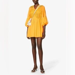 Self Portrait Macrame Lace Mini Dress in Chiffon